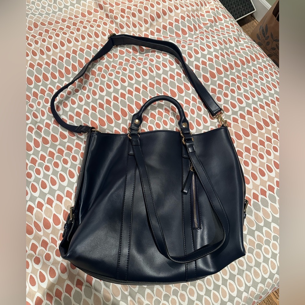 NWOT leather shoulder bag- navy blue
